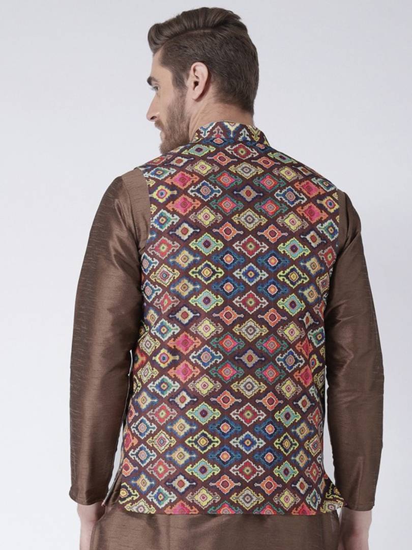 Men's Multicoloured 
Cotton Blend
 Printed Nehru Jackets